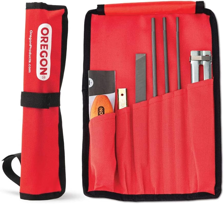 Oregon Universal Chainsaw Field 7pc Sharpening Kit - Includes 5/32-Inch, 3/16-Inch, and 7/32-Inch Round Files, 6-Inch Flat File, Handle, Filing Guide, and Travel Pouch (617067)