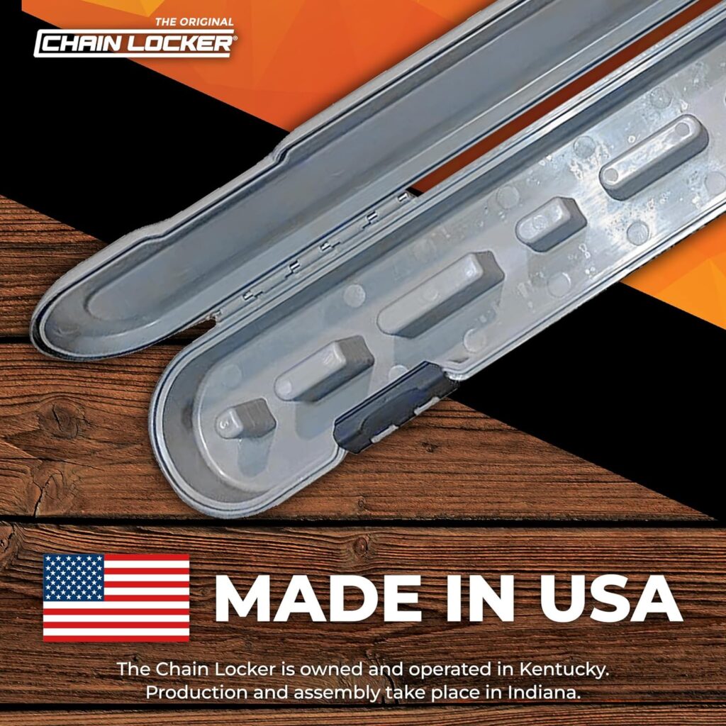 Chain Locker Original Chainsaw Chain Storage - Portable Universal Chain Saw Holder Case Organizer Box For 6”, 8”, 10”, 12”, 14”, 16”, 18” and 20” Inch Blade Chains, Made in USA - Orange Case