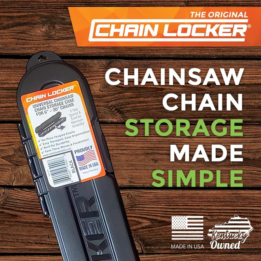 Chain Locker Original Chainsaw Chain Storage - Portable Universal Chain Saw Holder Case Organizer Box For 6”, 8”, 10”, 12”, 14”, 16”, 18” and 20” Inch Blade Chains, Made in USA - Orange Case