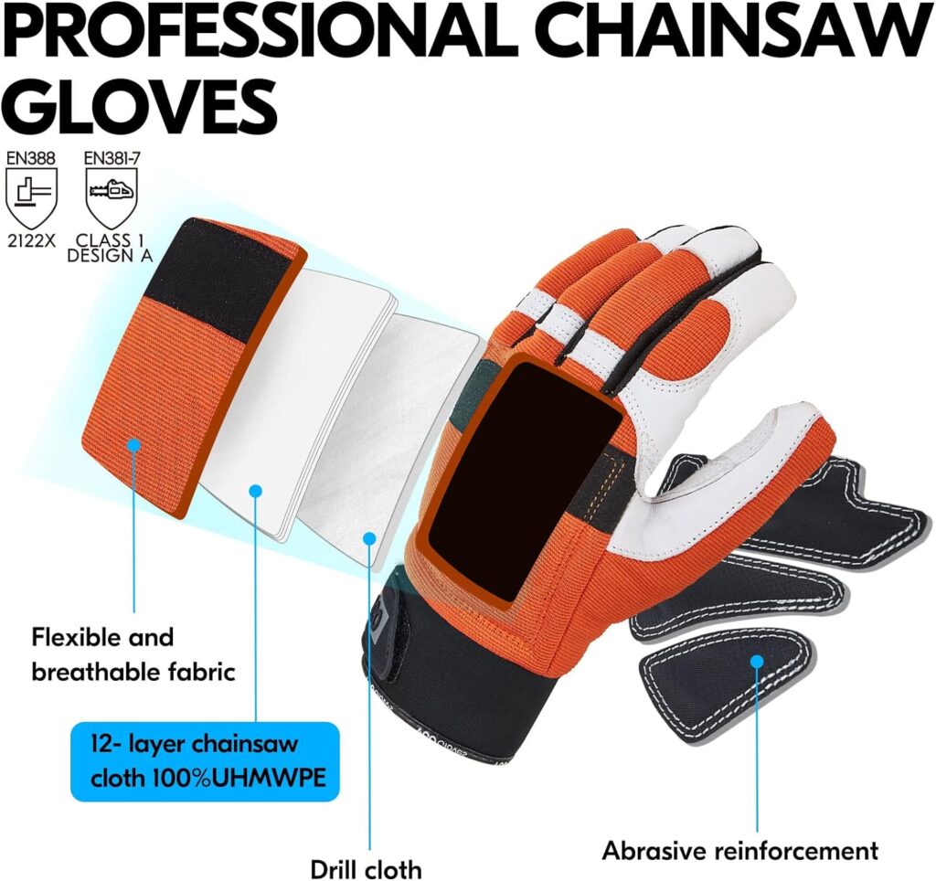 Vgo... 1-Pair Chainsaw Work Gloves Saw Protection on Left Hand Back (Size L, Orange, GA8912)