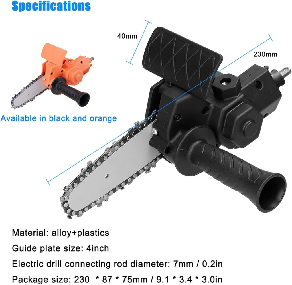 Weytoll 4 Inch Electric Drill Modified To Electric Chainsaw Tool Attachment Electric Chainsaws Accessory Practical Modification Tool Set Woodworking Cutting Tool with 2pcs Chains 2pcs Guide Plates